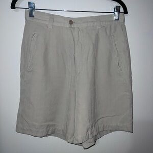 Tommy Bahama 100% Silk Herringbone Pleated Shorts Khaki Tan Size 10